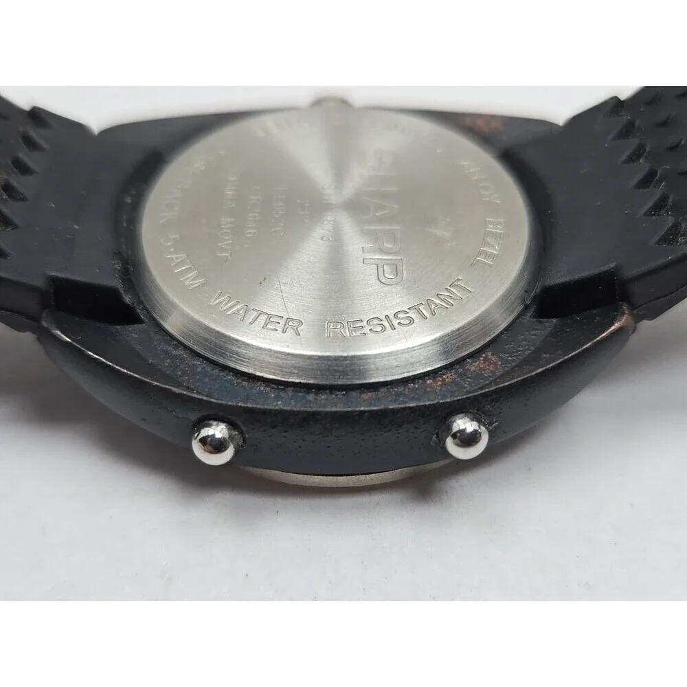 Sharp Analog Digital Quartz Sport Watch 5 ATM Black Rubber Band New Battery Mens